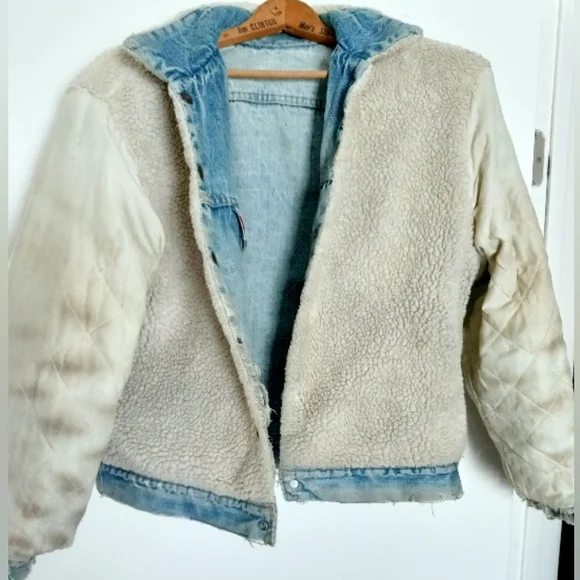 LEVI'S Vintage 1970's RAD Naturally Distressed Denim Sherpa-Lined Jacket Size 48 - Picture 9 of 15
